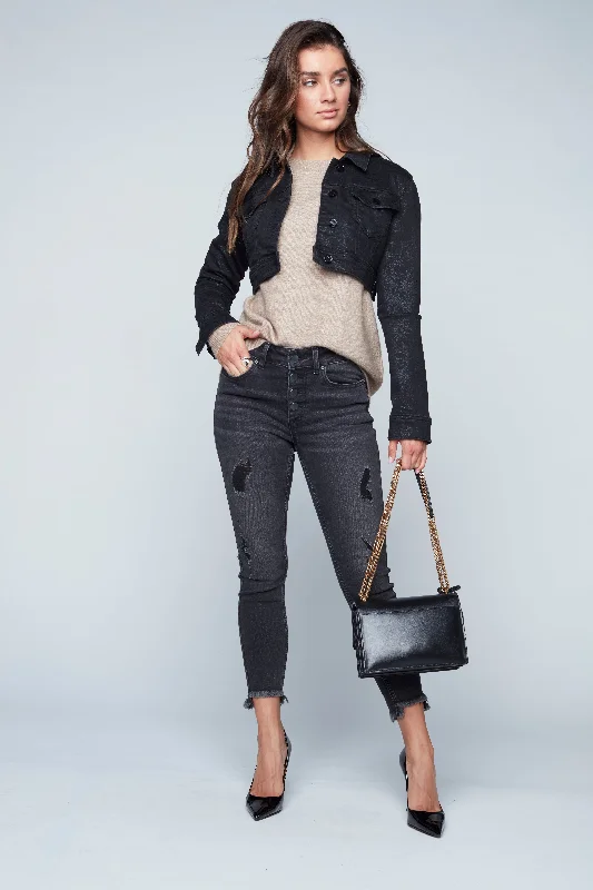 ELLE - High Rise Cropped Pants - Vintage Black Trendy Velvet Pants