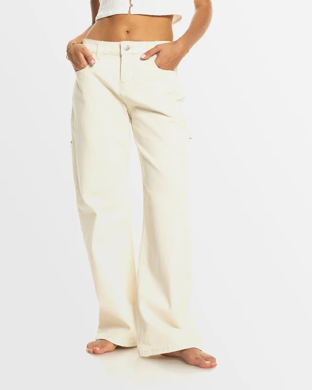 Womens Finley Worker Carpenter Denim Pants Trendy Wide-Leg Pants