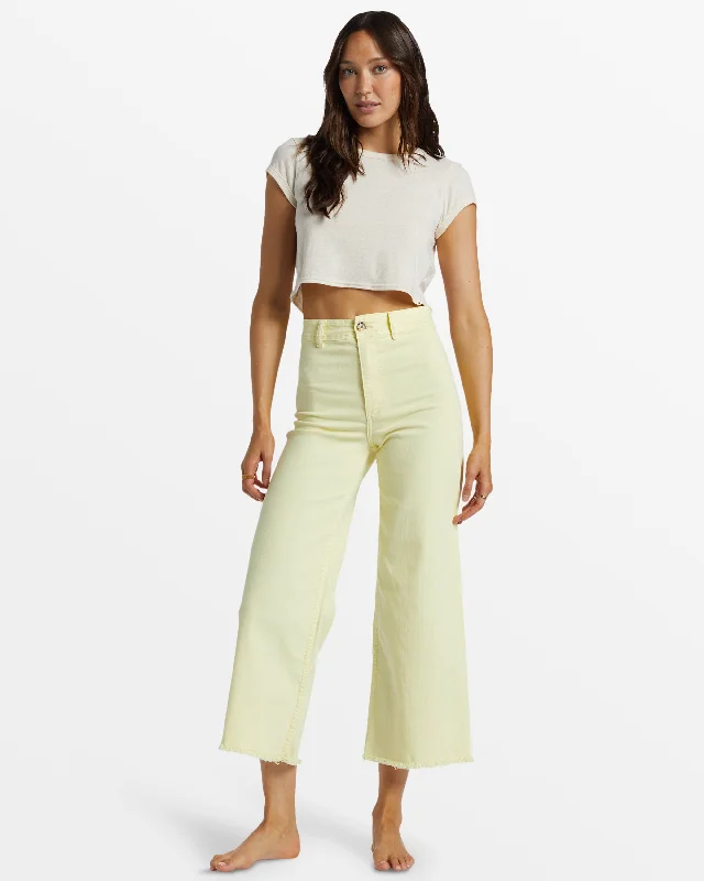 Free Fall High-Waist Pants - Mellow Yellow Trendy Wide-Leg Pants