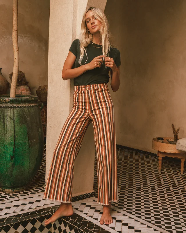Free Fall Print High-Waist Pants - Fire Side Soft Stretch Trousers