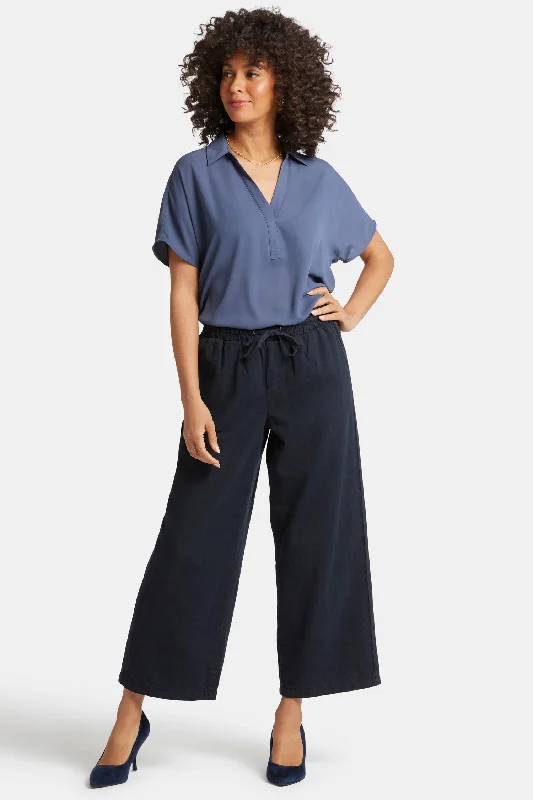 Jayne Pull-On Wide Leg Ankle Pants - Overdye Black Stretch Fit Pants