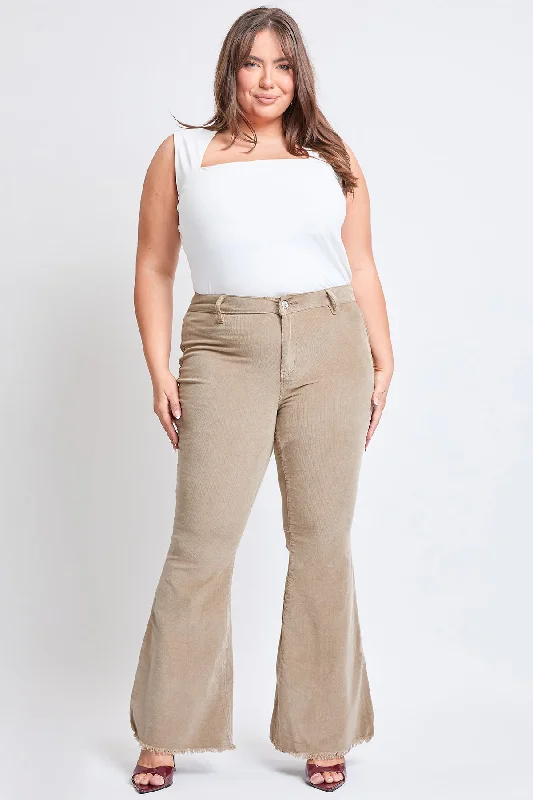 Women's Plus Corduroy Flare Pants Casual Plaid Pants