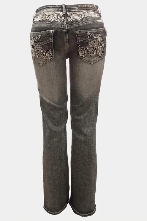Ladies Rhinestone Pants with Motorcycle Design on Back Pocket 4047 BP Comfortable Maternity Pants
