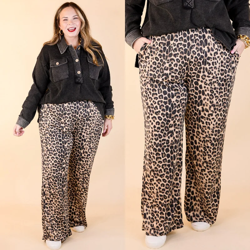 Let's Stay Home Wide Leg Lounge Pants with Pockets in Leopard Casual Track Pants