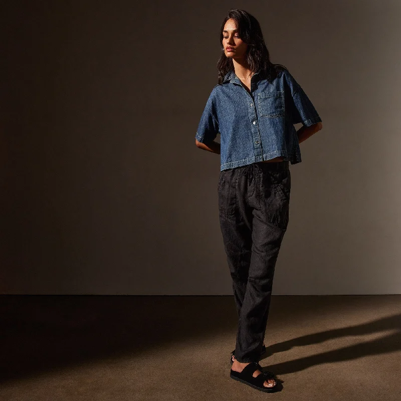 Linen Soft Drape Pant - Black Stretch Fit Pants