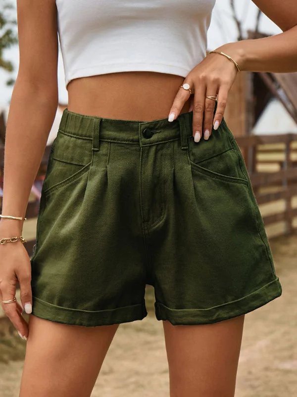 New summer all-match elastic waist design denim shorts casual pants Lightweight Linen Pants
