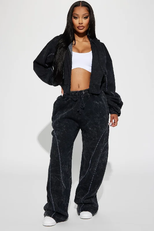 Norah Washed Lounge Pant - Black Relaxed High-Waist Trousers