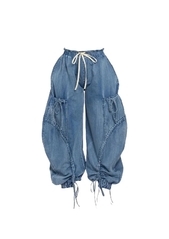 Puff denim pants Fashionable Sporty Pants