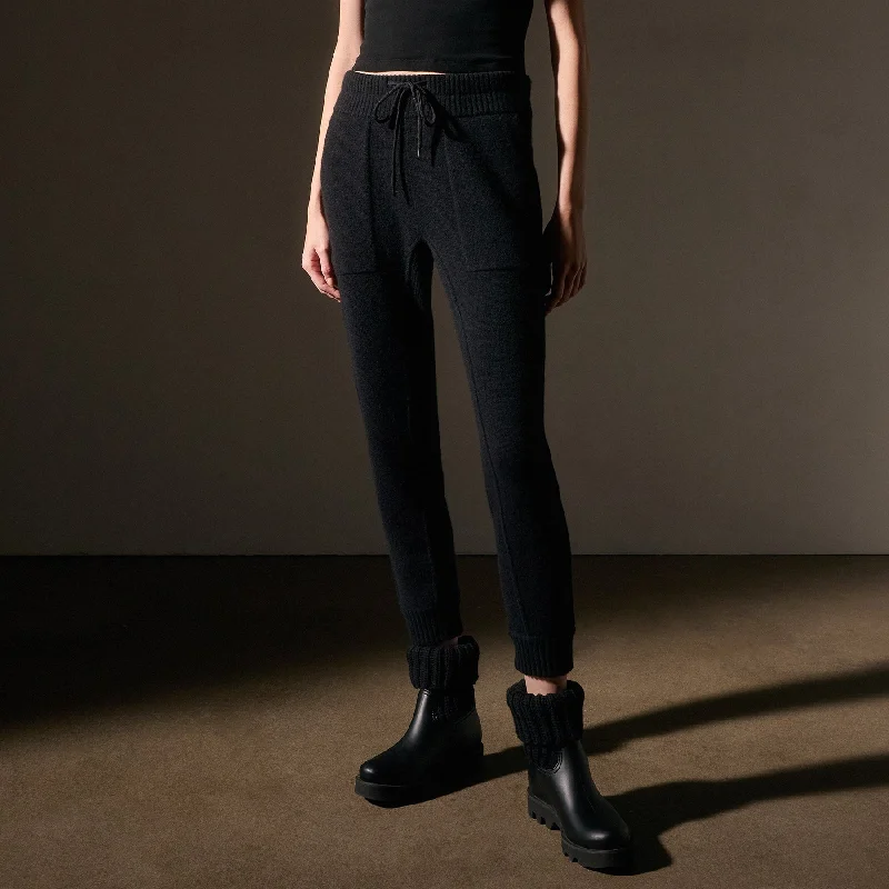 Recycled Cashmere Casual Pant - Black Soft Sweatpants Style