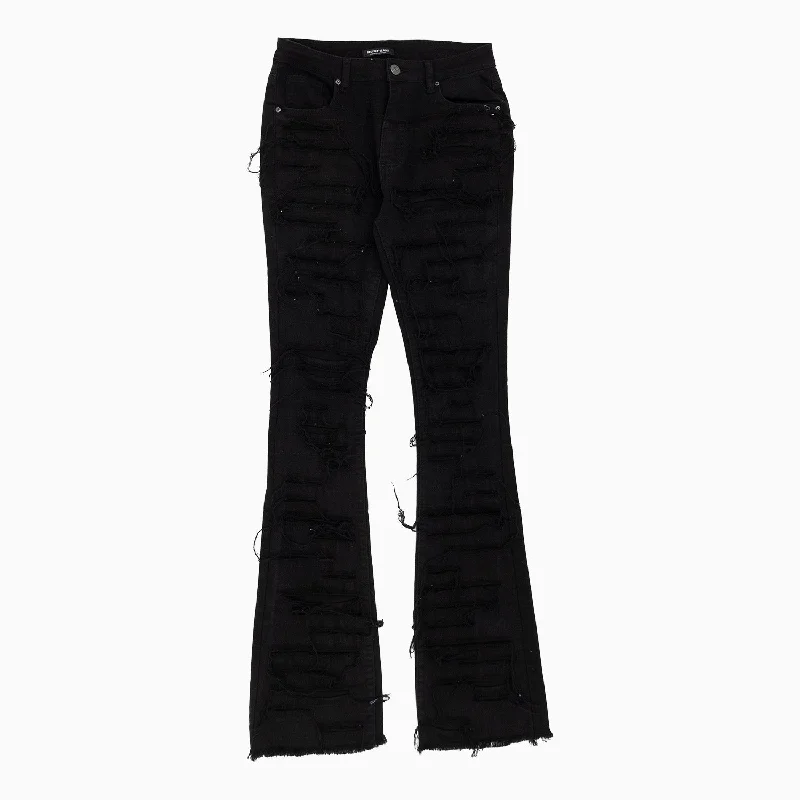 Women's Heavy Twill Dist Stacked Frayed Denim Pant Comfortable Jogging Pants