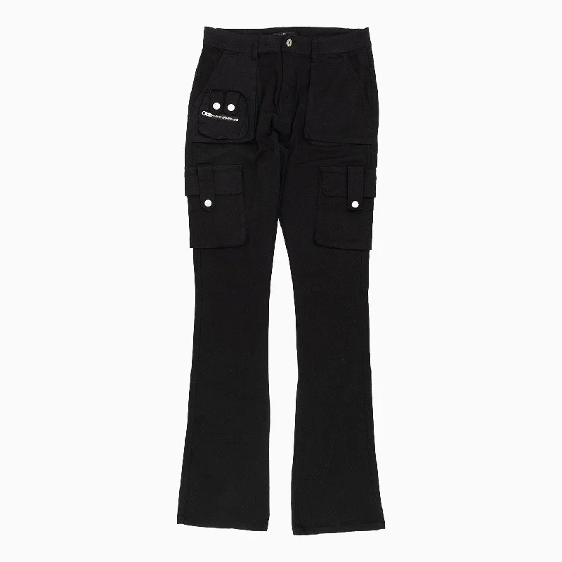 Women's Twill Cargo Pockets Stacked Pant Classic Straight Pants
