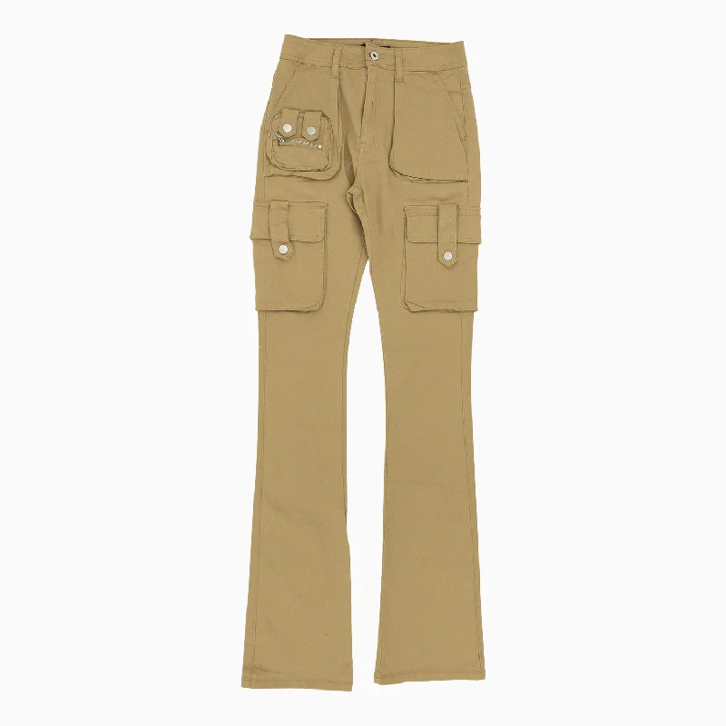 Women's Twill Cargo Pockets Stacked Pant Relaxed Linen Pants