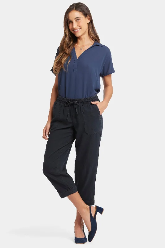 Relaxed Drawstring Cargo Pull-On Pants - Overdye Black Formal Wide-Leg Pants