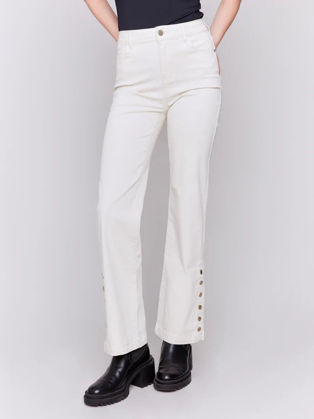 Side Button Flare Leg Pant Fashionable Work Pants