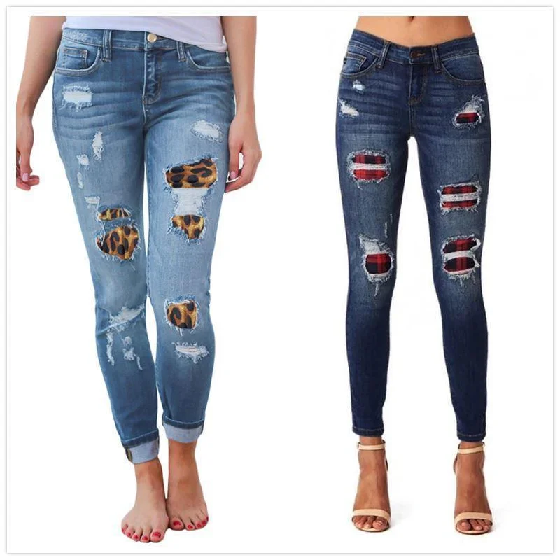 Skinny Denim Pencil Pants - Leopard Print Comfortable Jogger Trousers