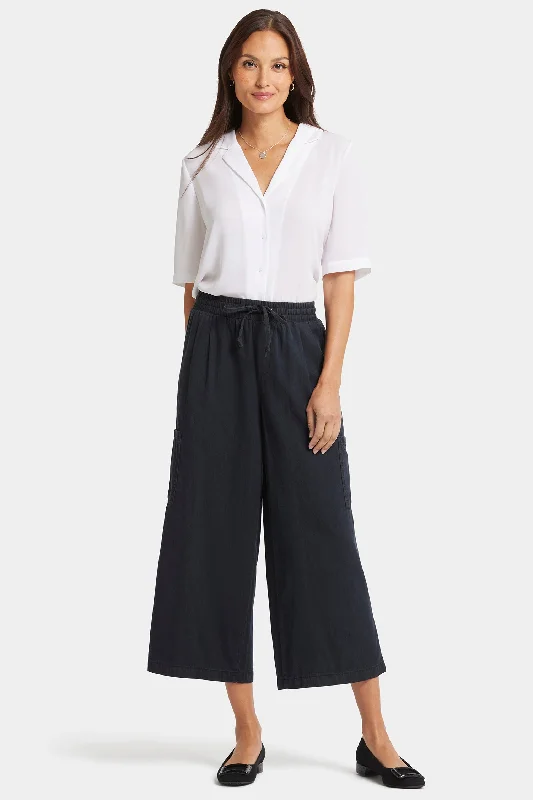 Whitney Crop Pull-On Cargo Pants  - Overdye Black Trendy Wide-Legged Trousers