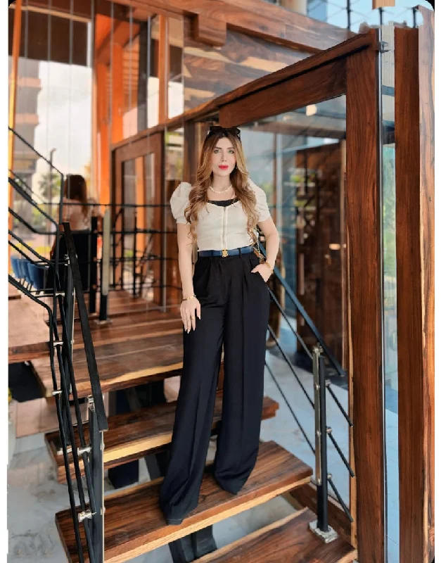 Wide Georgette Pants Black Soft Stretch Leggings