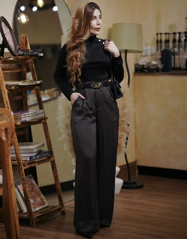 Wide Georgette Pants Dark Grey Trendy Tapered Pants