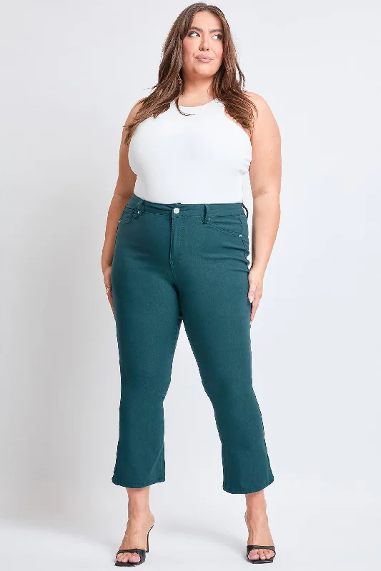 Women´s Plus Hyperstretch Cropped Kick Flare Pants, Blue Steel Comfy High-Waist Jeans