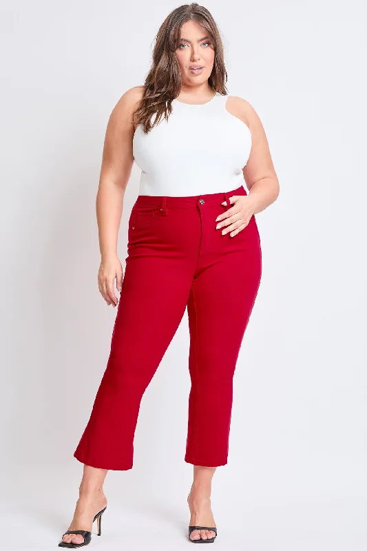 Women´s Plus Hyperstretch Cropped Kick Flare Pants, Ruby Red Elegant Wool Trousers