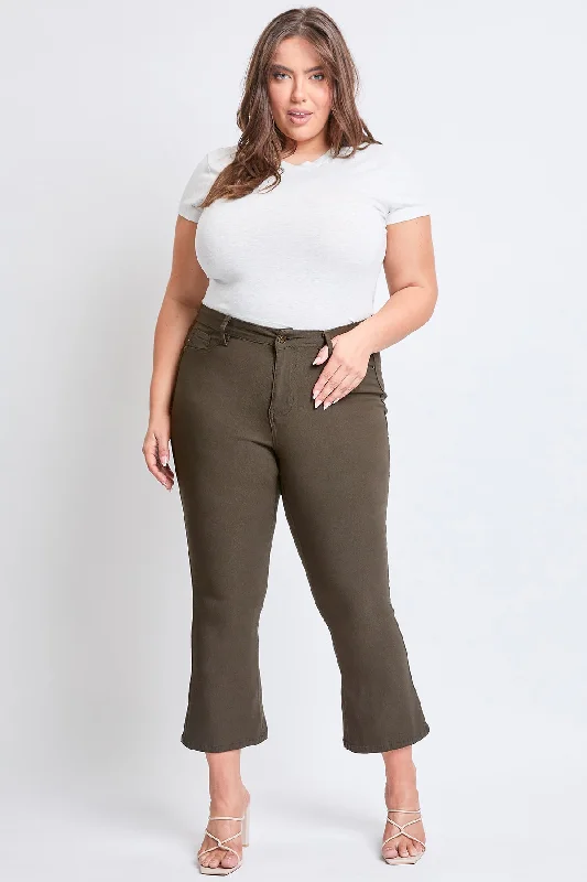 Women´s Plus Hyperstretch Cropped Kick Flare Pants Chic Wool Trousers