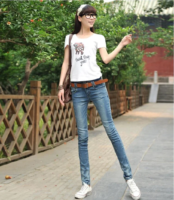 Women's Cotton Mid Waist Full Length Zipper Skinny Pencil Fit Pants Soft Cotton Pants