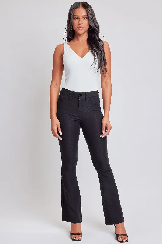 Women's Hyperstretch Flare Pants, Black Relaxed High-Waist Trousers