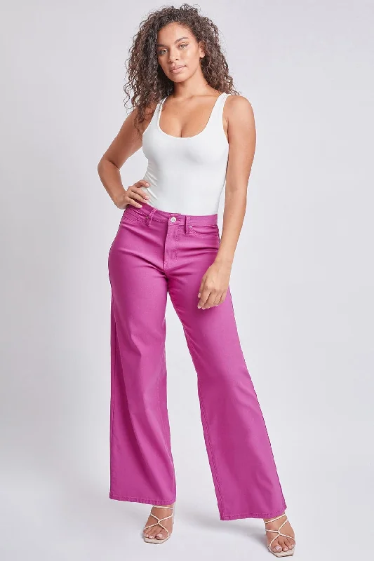 Women's Hyperstretch Wide Leg Pants, Berry Rose Casual Skinny Fit Pants