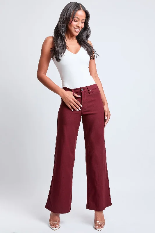Women's Hyperstretch Wide Leg Pants, Dark Wine Casual Plaid Pants