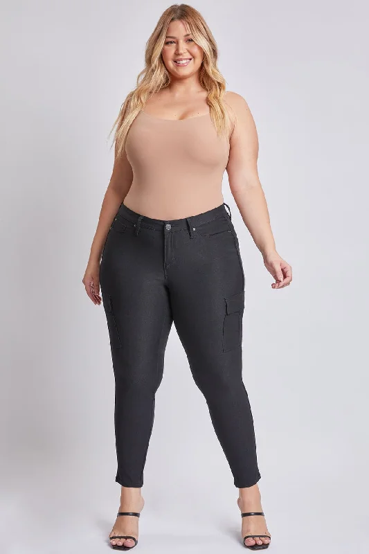 Women's Plus Hyperstretch Cargo Pants, Black Wide-Legged Palazzos
