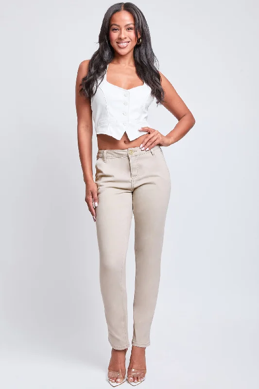Women's Slim Mid Rise Straight Leg Twill Pant Comfortable Denim Leggings