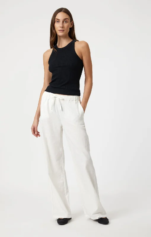 WOVEN LINEN PANTS IN WHITE Classic Stretch Pants