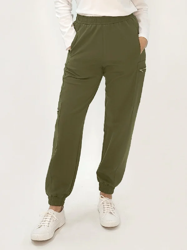 Tracey Zip Pocket Pant - Khaki Comfortable Denim Pants
