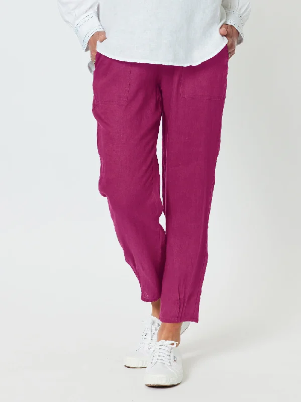 Sarah Linen Pleat Hem Pant - Magenta Trendy Printed Leggings