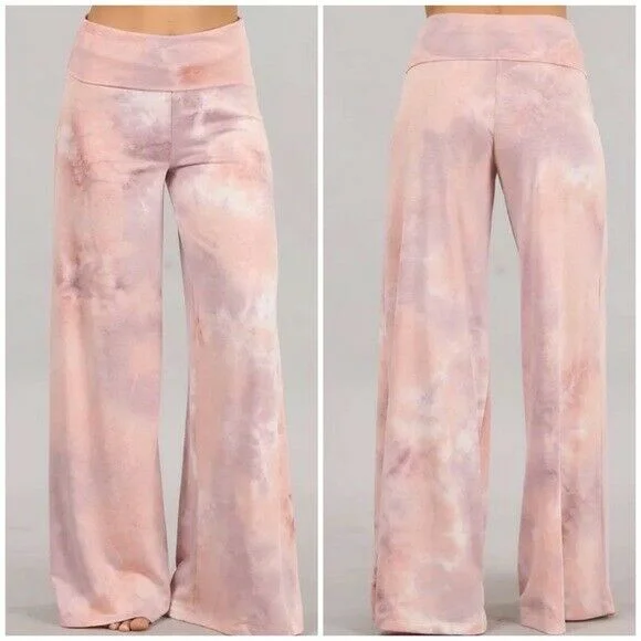 Lilac Mauve Tie Dye Wide Leg Palazzo Relaxed Fit Foldover Waist Lounge Pants Classic Straight Pants Lilac Mauve Tie Dye Wide Leg Palazzo Relaxed Fit Foldover Waist Lounge Pants Classic Straight Pants