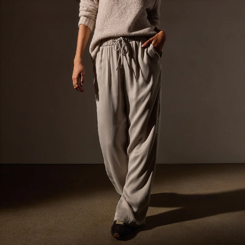 Satin Wide Leg Pant - Putty Pigment Comfortable Pleated Pants