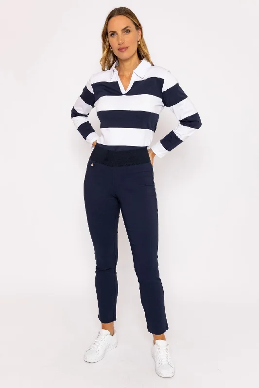 Straight Leg Bengaline Pant in Navy Formal Wide-Leg Pants