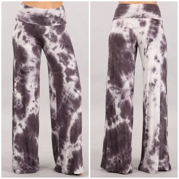 Taupe Gray Tie Dye Foldover High Waist Wide Leg Palazzo Lounge Stretch Pants Relaxed Casual Leggings Taupe Gray Tie Dye Foldover High Waist Wide Leg Palazzo Lounge Stretch Pants Relaxed Casual Leggings