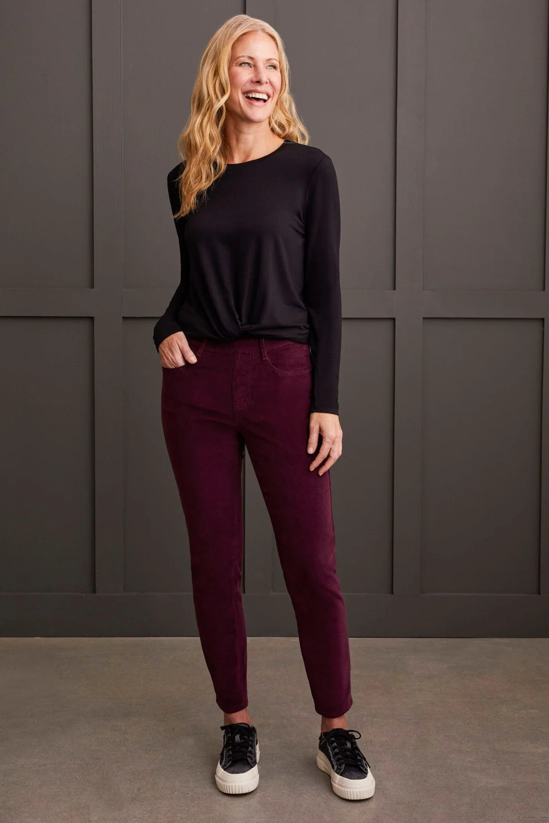 Tribal Micro Cord Audrey Pull On Slim Ankle Pant Cozy Maternity Pants