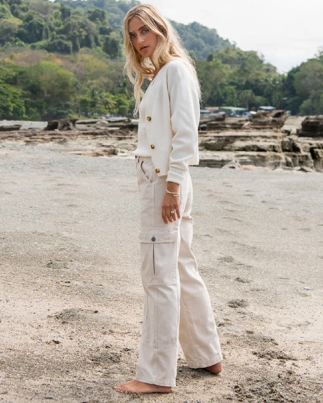 Wall To Wall Denim Cargo Pants - Antique White Classic Straight-Leg Pants