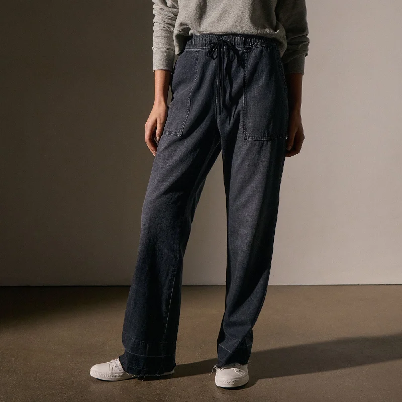 Wide Leg Pull On Denim Pant - Black Enzyme Casual Skinny Fit Pants