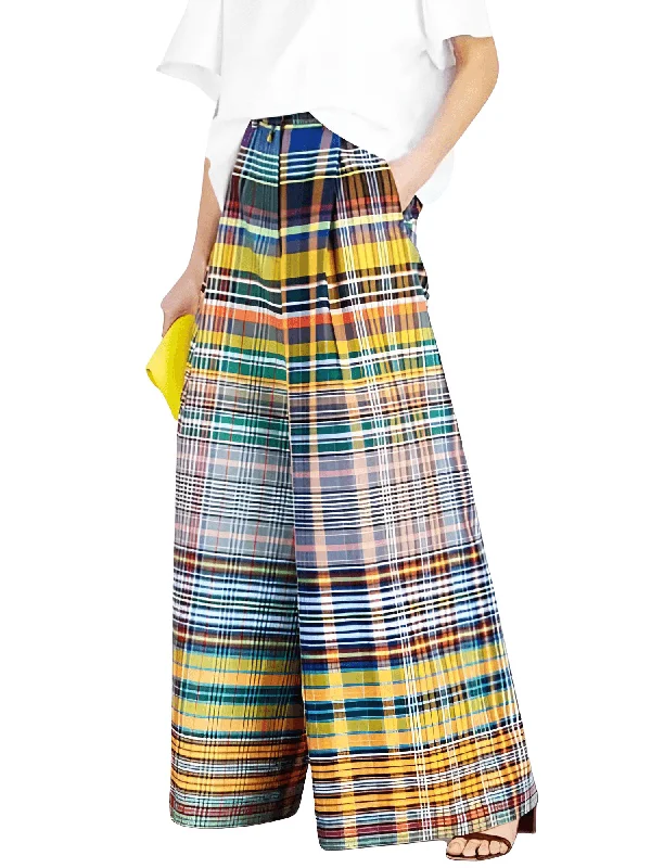 Multi-Colored Women's Vintage Wide Leg Plaid Pants Spring and Summer Loose Casual Wide Leg Pants for Women Comfortable Cargo Pants Multi-Colored Women's Vintage Wide Leg Plaid Pants Spring and Summer Loose Casual Wide Leg Pants for Women Comfortable Cargo Pants