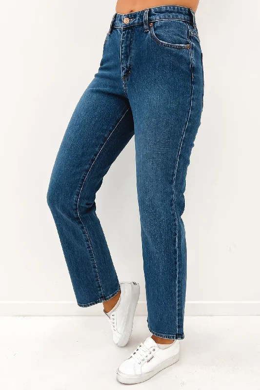 90s Mid Straight Jean Supa Dupa Blue Fashionable Slim Fit Jeans