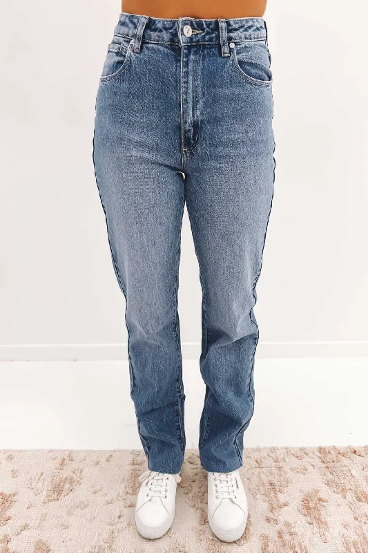 A 94 High Straight Jean Lexi Mid Blue Fashionable Button-Front Jeans