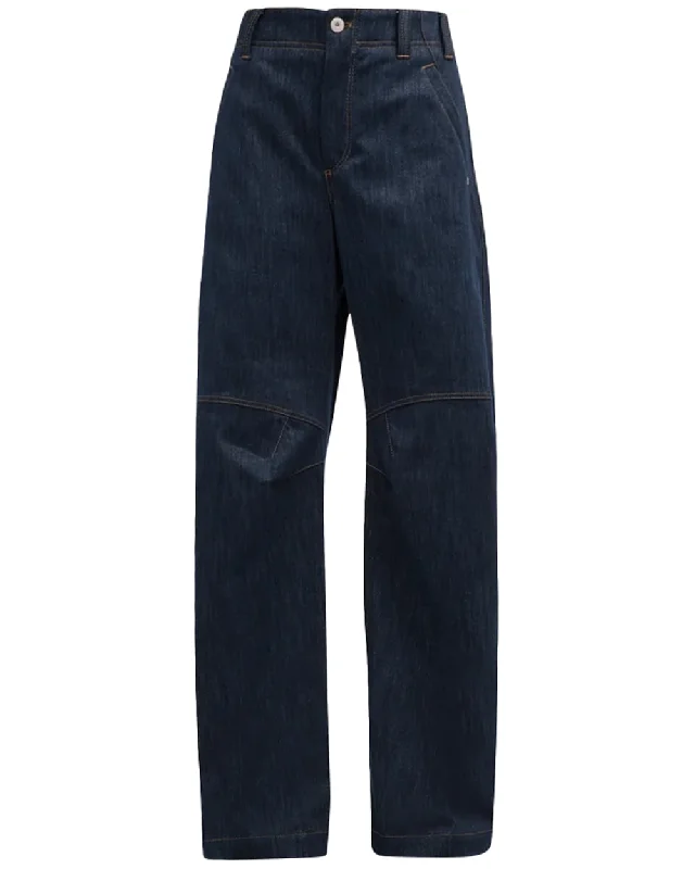Contrast Stitch Curve Leg Jean in Deep Blue Casual Loose Fit Jeans