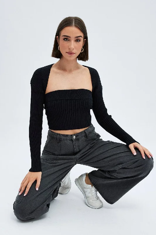 Black Cargo Jean Mid Rise Stylish Shredded Denim Jeans