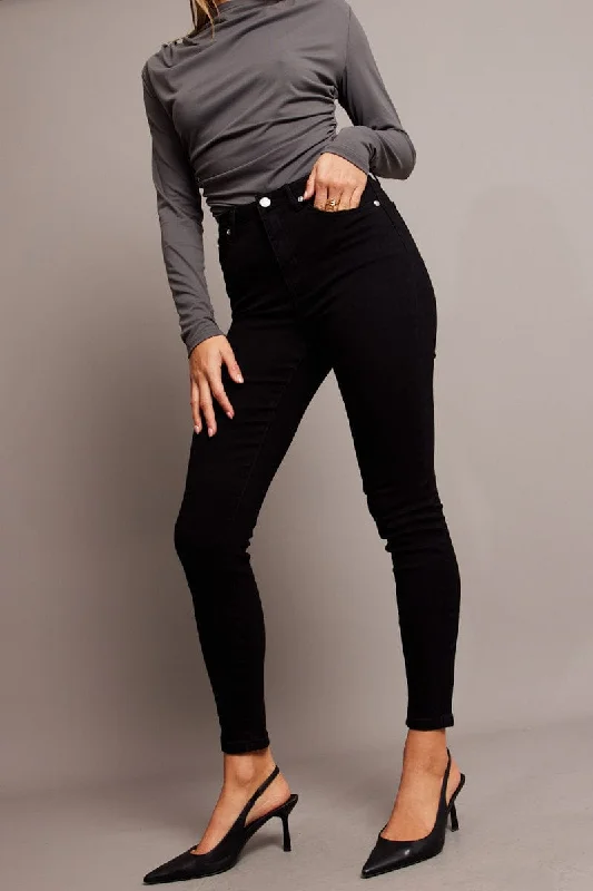 Black Skinny Jean High Rise Casual Distressed Skinny Jeans