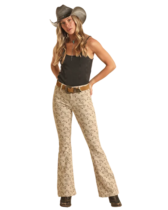 Women's Rock & Roll Cowgirl Flare Jean #BW6PD03535 Casual Bootcut Ripped Jeans