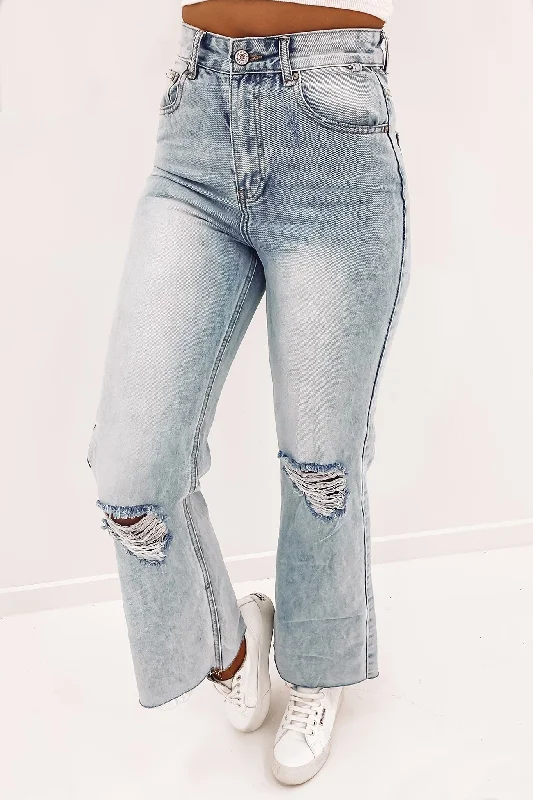 Caleb Wide Leg Rip Jean Blue Trendy Skinny Fit Jeans
