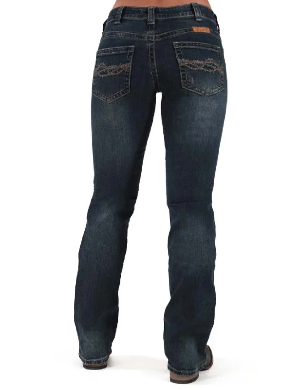Cowgirl Tuff Don't Fence Me In Dark Wash Mid Rise Jean - DFMI Dark Wash Casual Light Wash Jeans